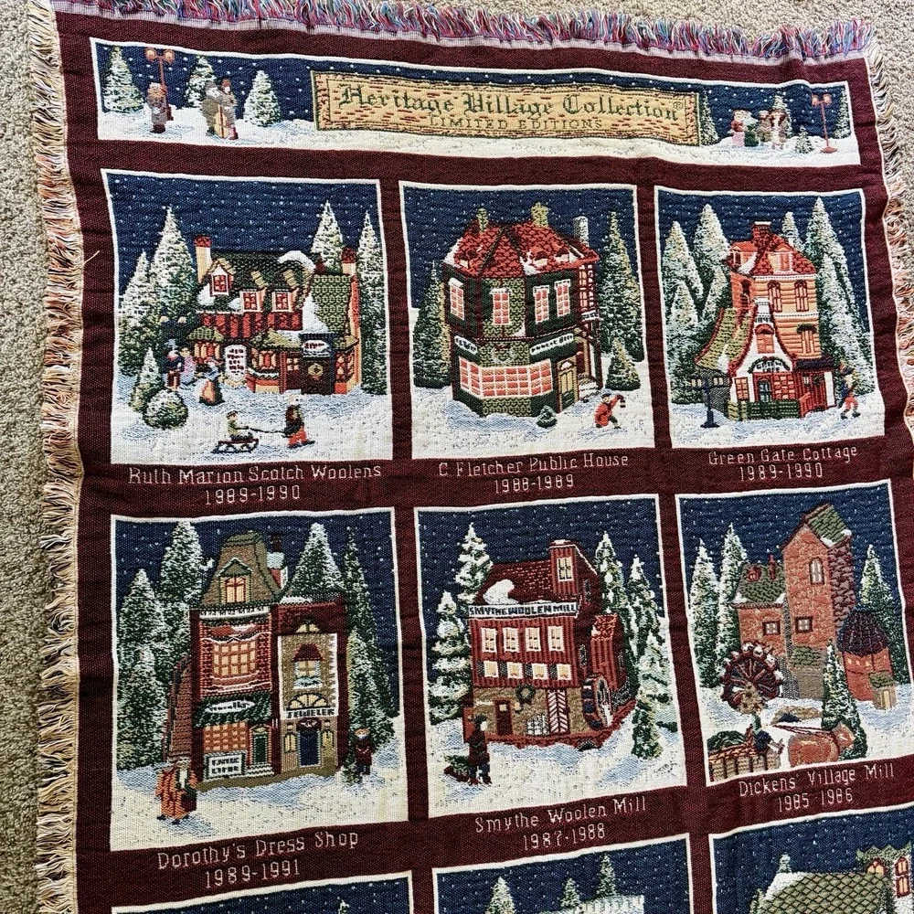 Vintage Heritage Village Collection Christmas Holiday Village Woven Throw Afghan